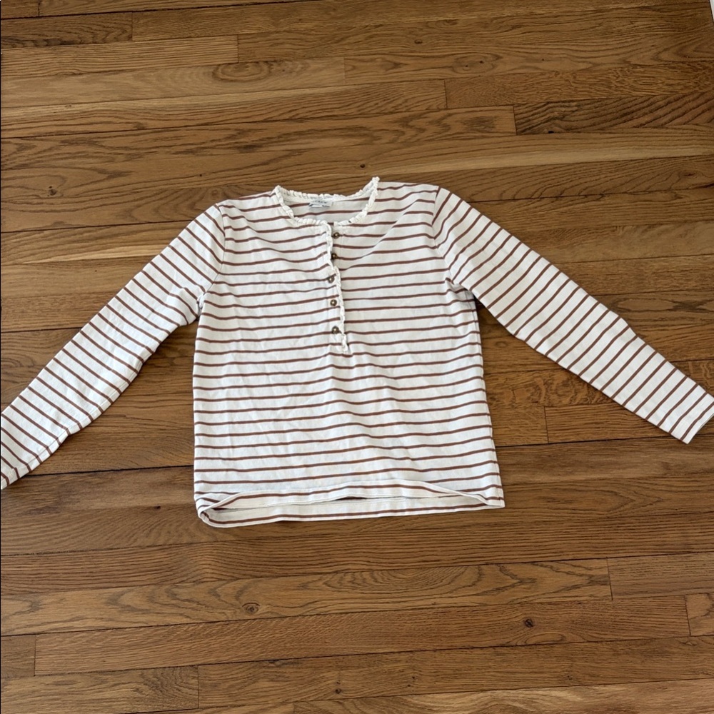 Striped Kids Shirt - White and Brown